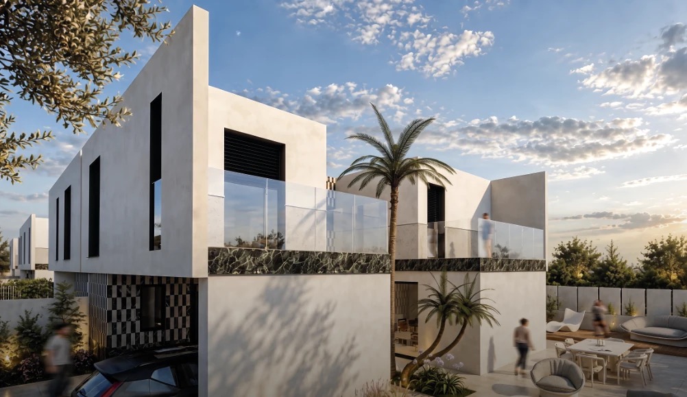 Rendering originale del complesso Borgo 12, architettura e terrazze