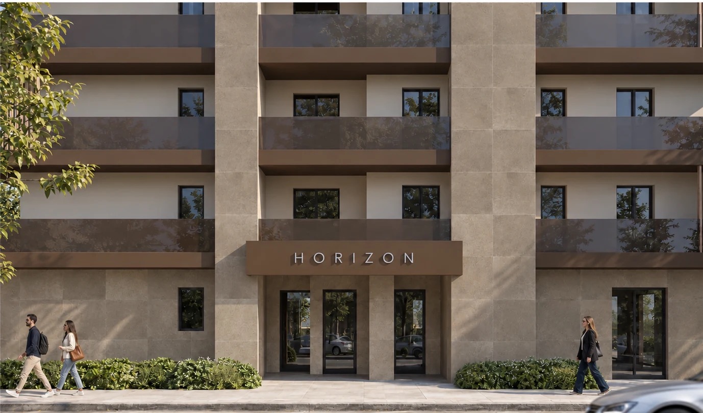 Rendering originale del complesso Horizon, vista esterna